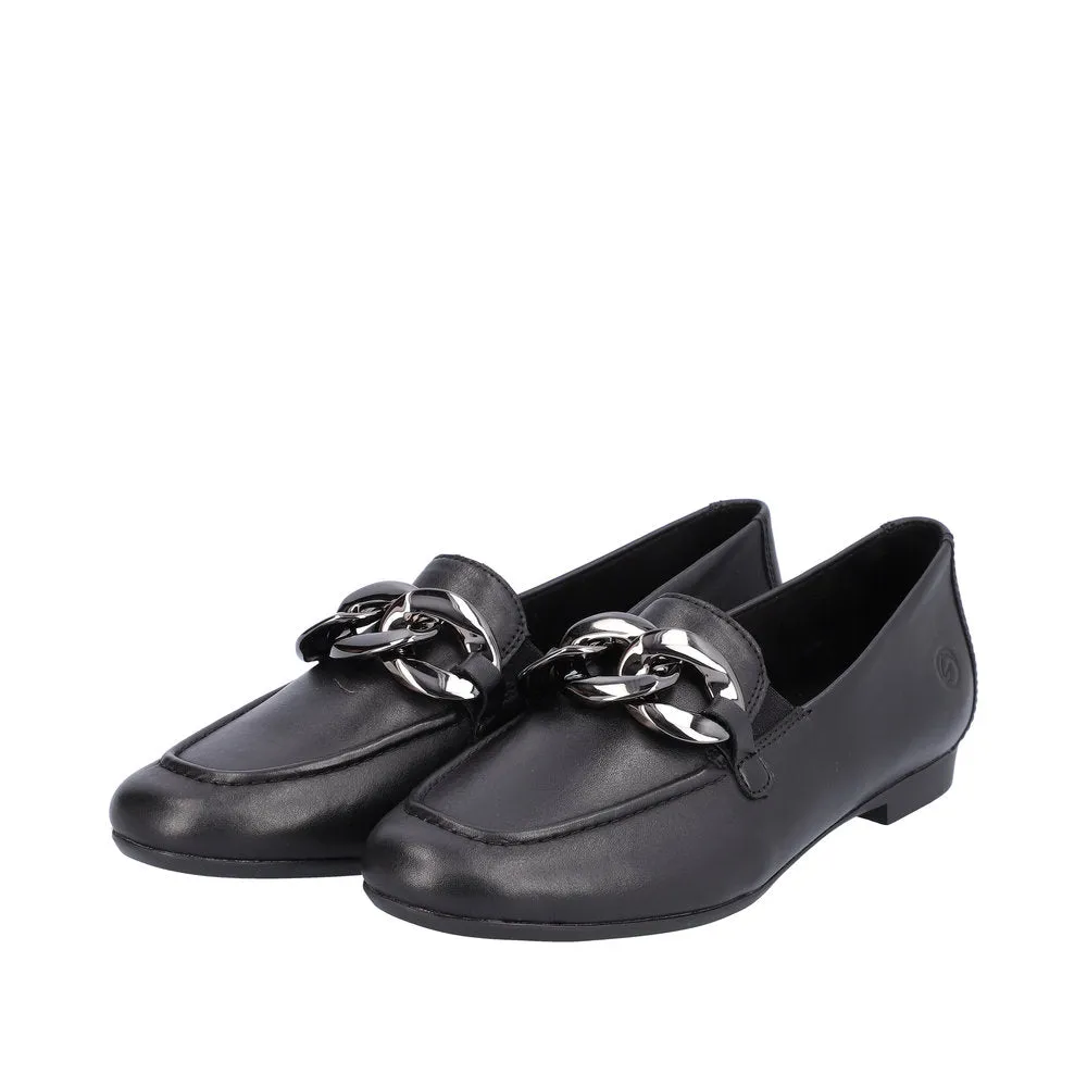 Remonte D0K00-00 Odeon Black Chain Detail Leather Loafers