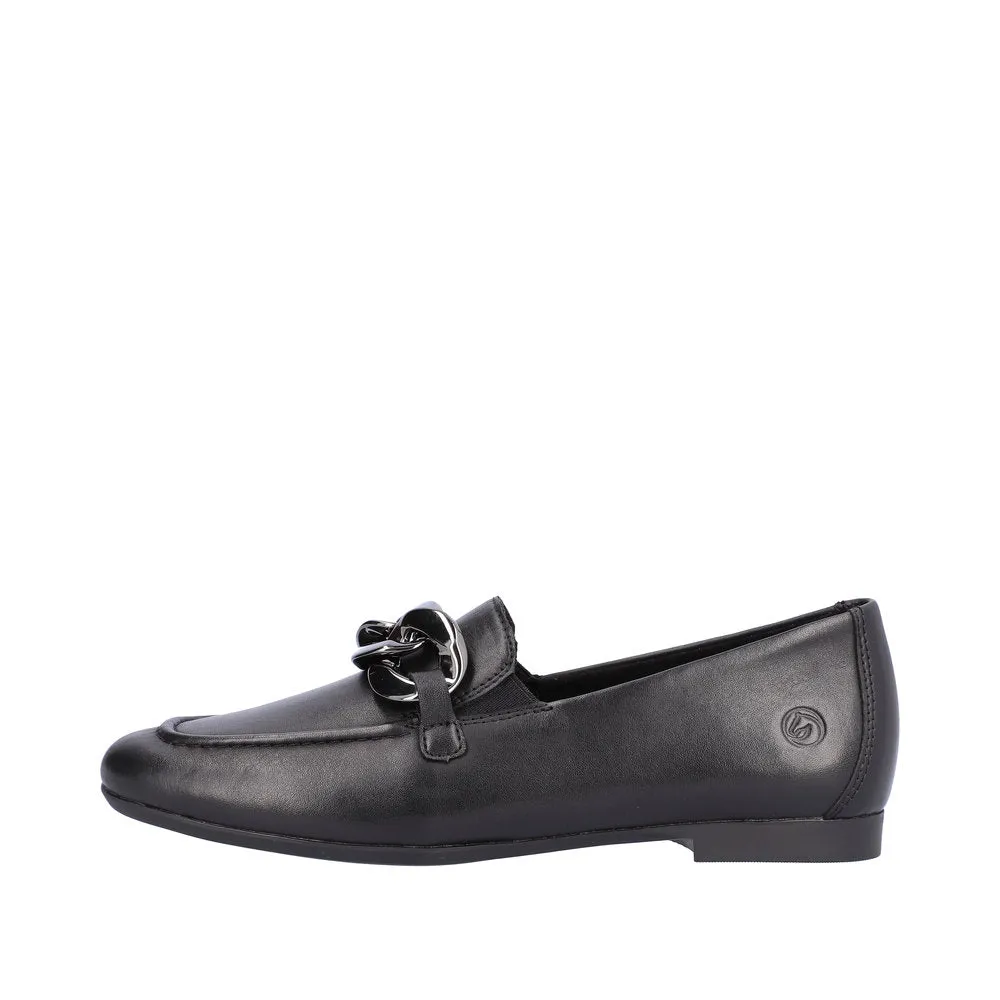 Remonte D0K00-00 Odeon Black Chain Detail Leather Loafers