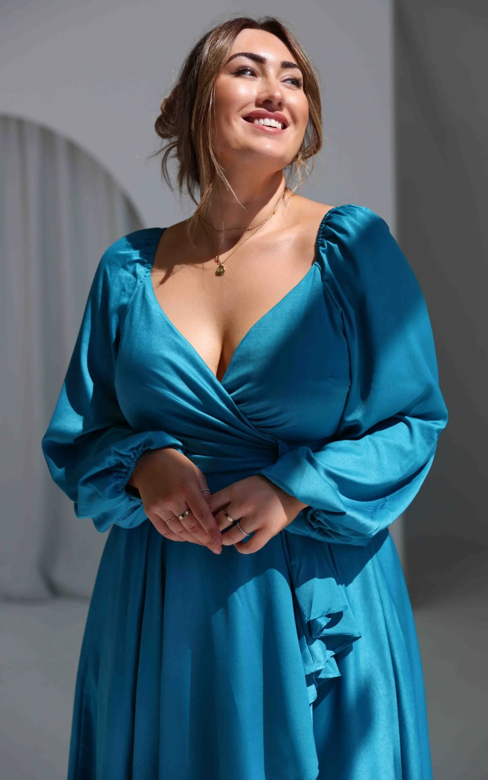 Rossetti Long Sleeve Wrap Maxi Dress - Teal Blue