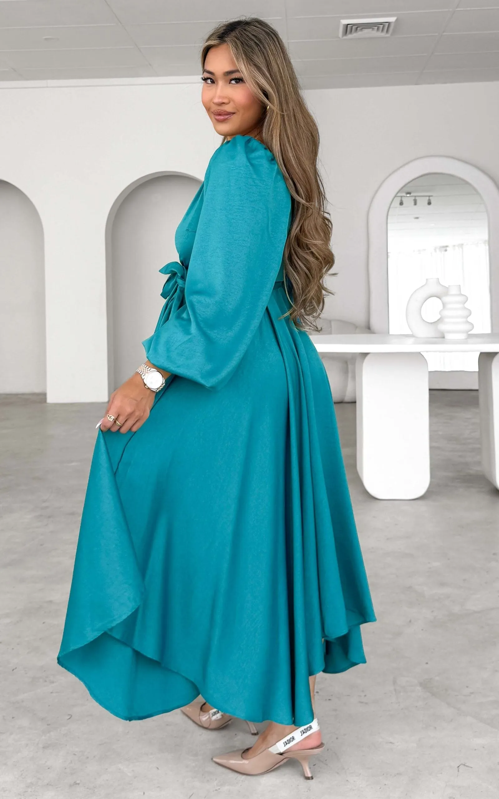 Rossetti Long Sleeve Wrap Maxi Dress - Teal Blue