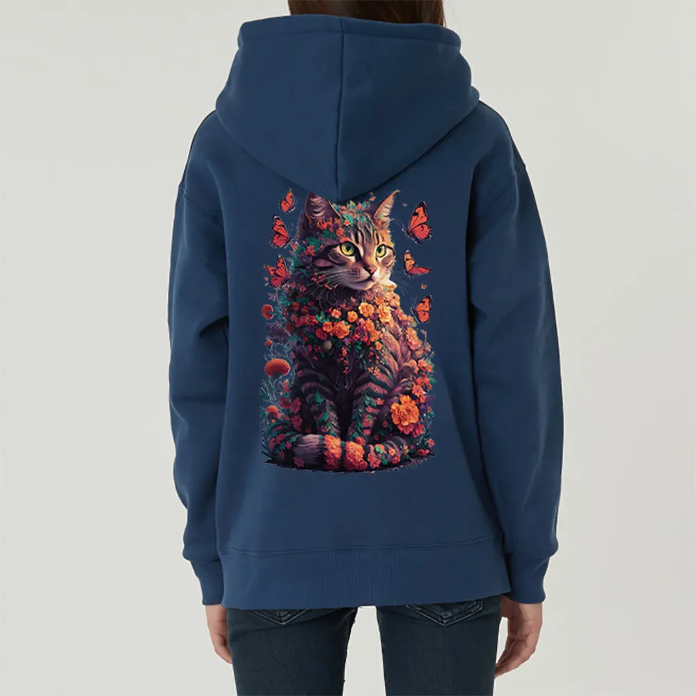 S-6XL Korean-made fabric Special napping flower cat (for men and women) Hooded zip-up big size