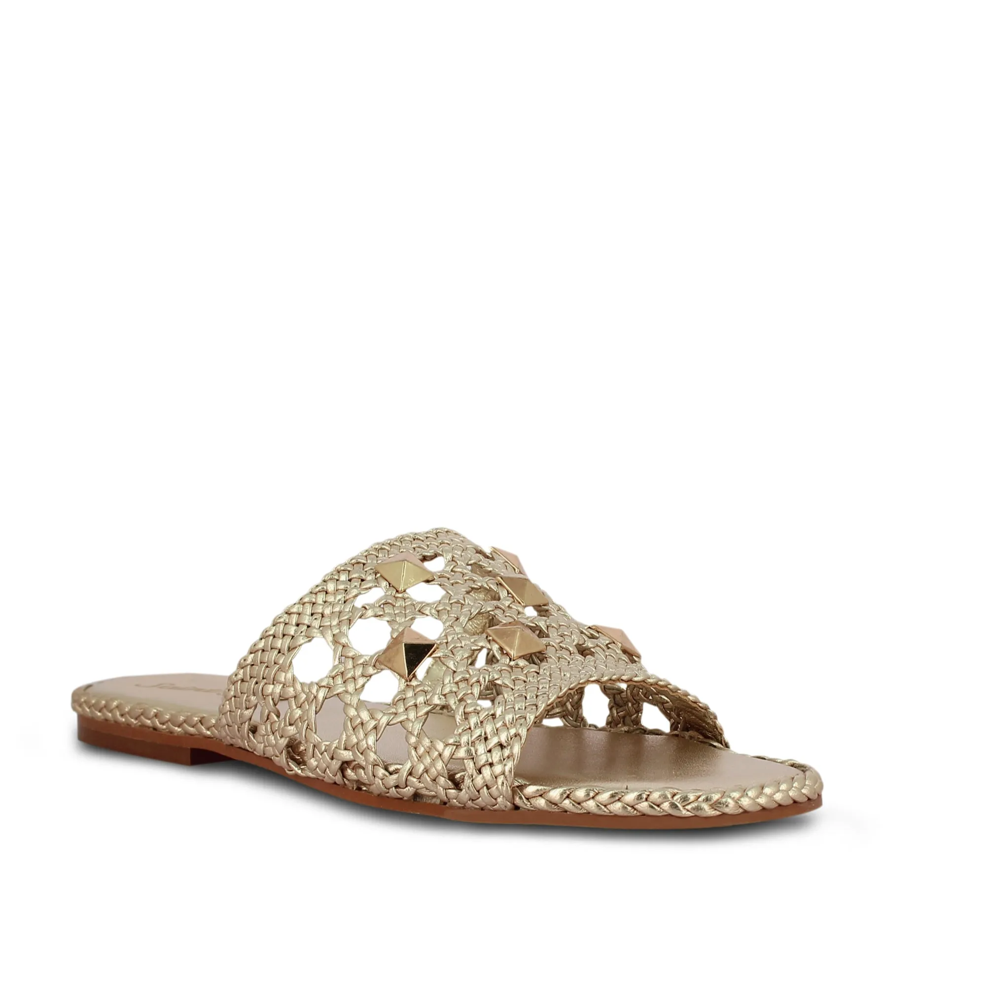 Saint Giada Platin Handcrafted Leather Woven Slides