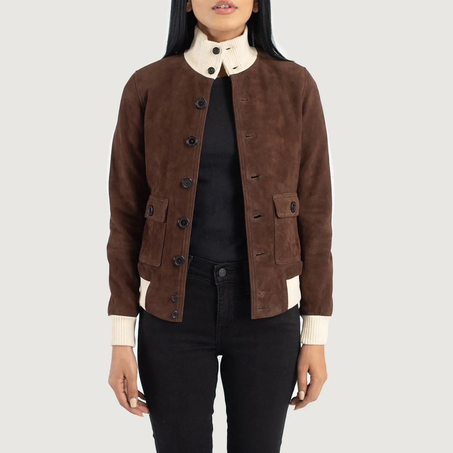 Sasha A1 Mocha Suede Bomber Jacket