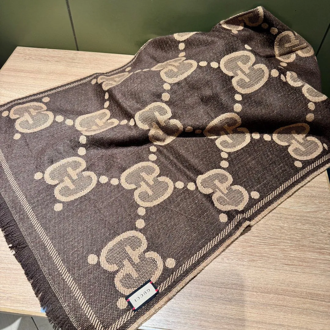 SCARF 195 CM IN BEIGE AND DARK BROWN GG WOOL LAMÉ JACQUARD 403978