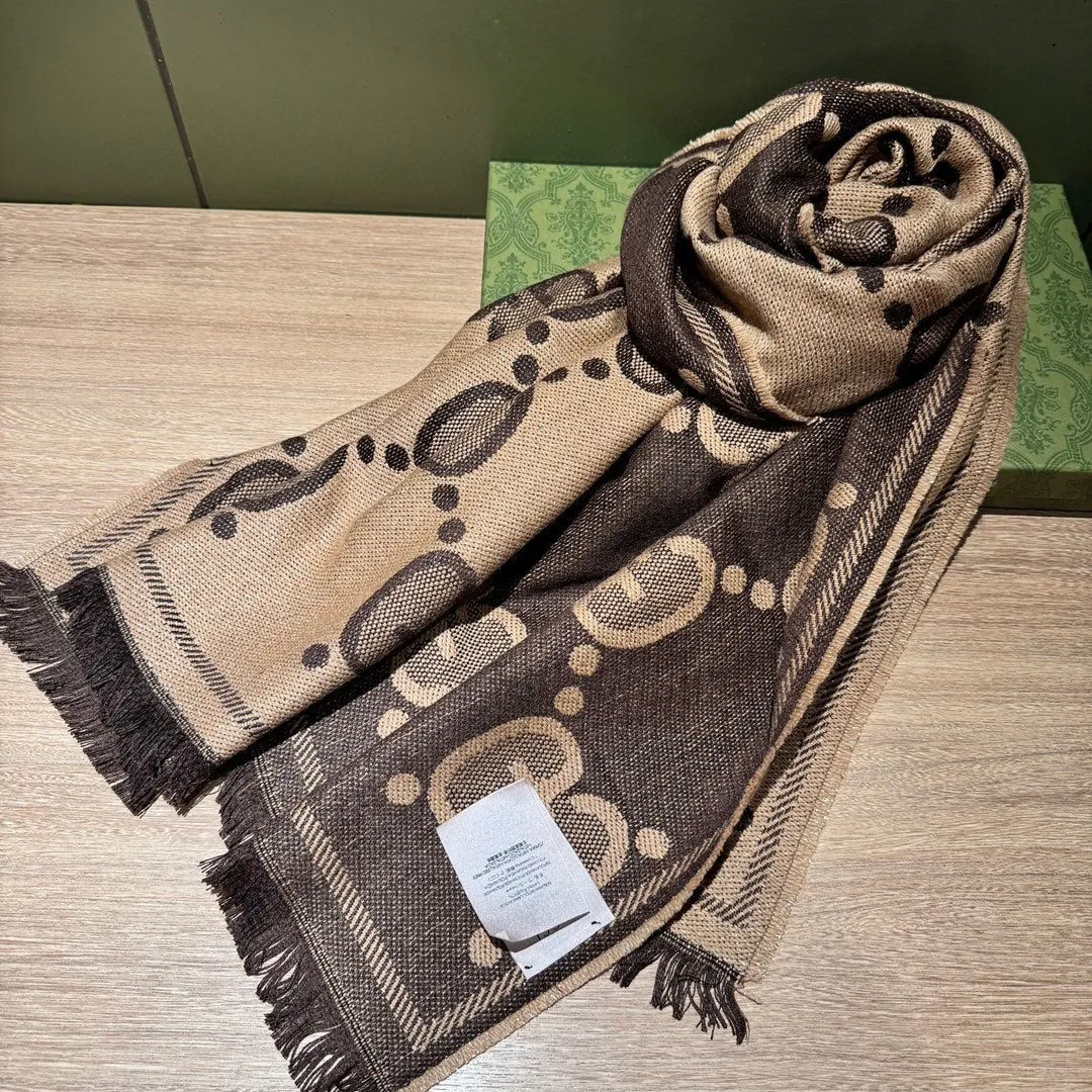 SCARF 195 CM IN BEIGE AND DARK BROWN GG WOOL LAMÉ JACQUARD 403978