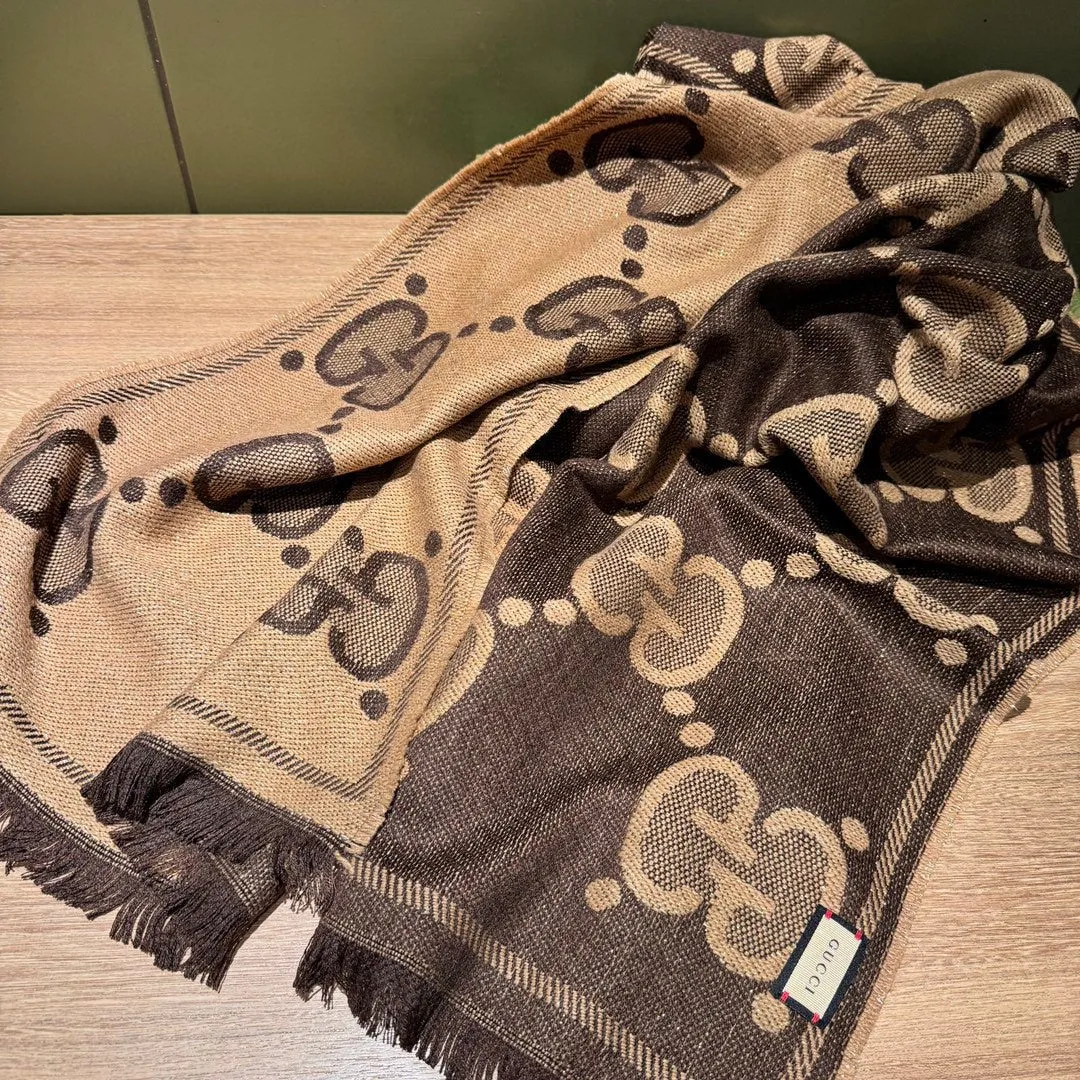 SCARF 195 CM IN BEIGE AND DARK BROWN GG WOOL LAMÉ JACQUARD 403978