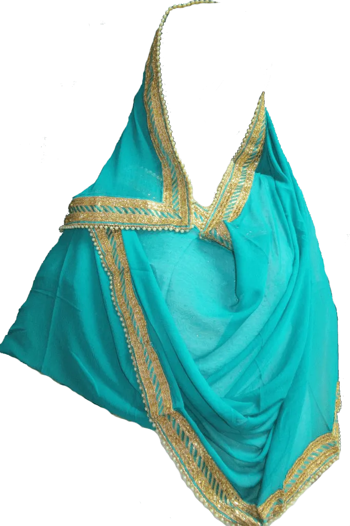 Scarf 8008 Green Georgette Party Wear Dupatta Golden lace Chunni Shieno Sarees