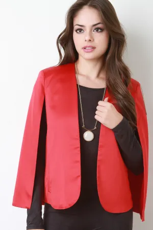 Shiny Satin Open Front Cape Blazer