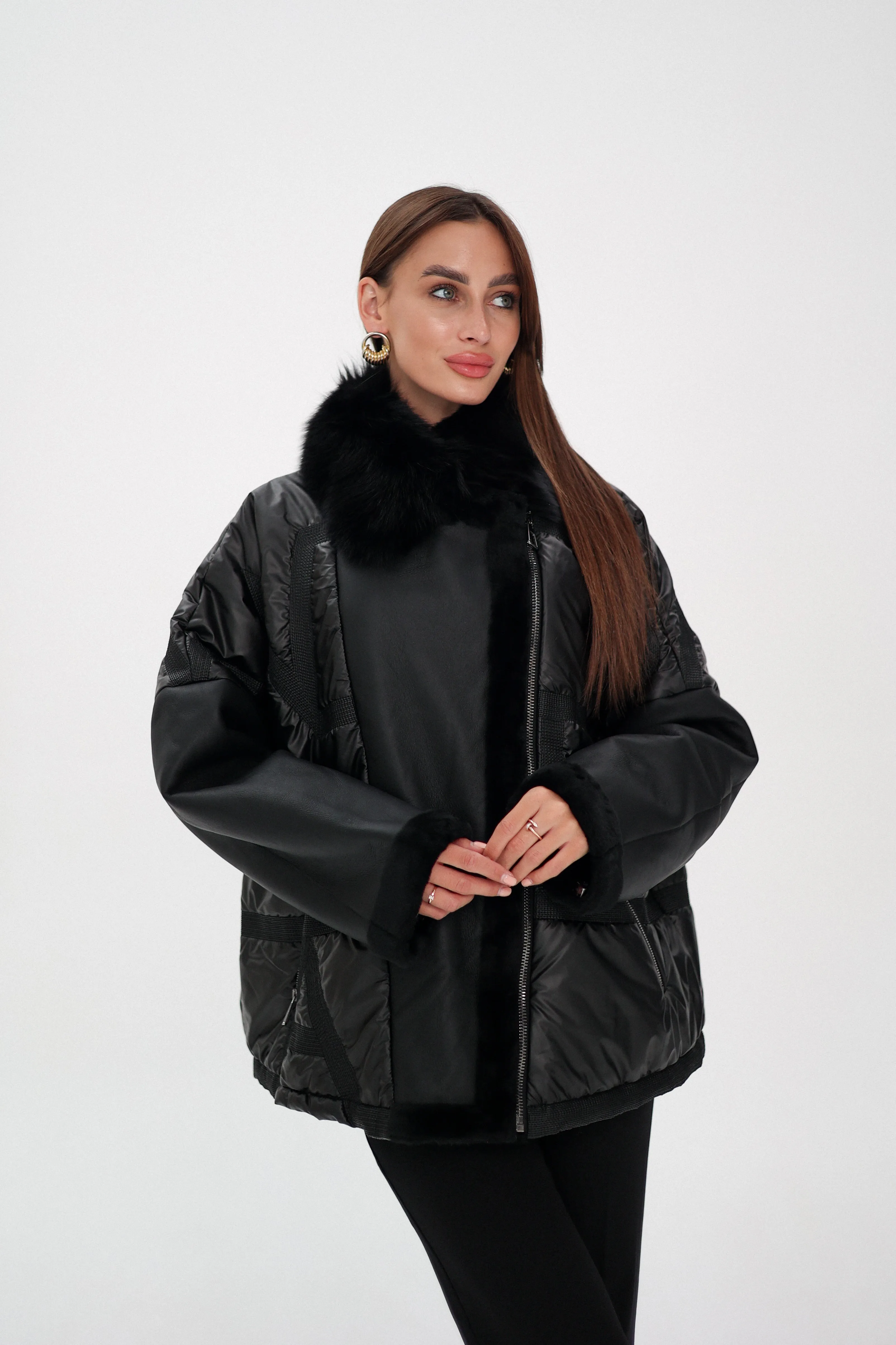 Sienna Genuine Lamb Leather Polar Fox Fur Trim Jacket