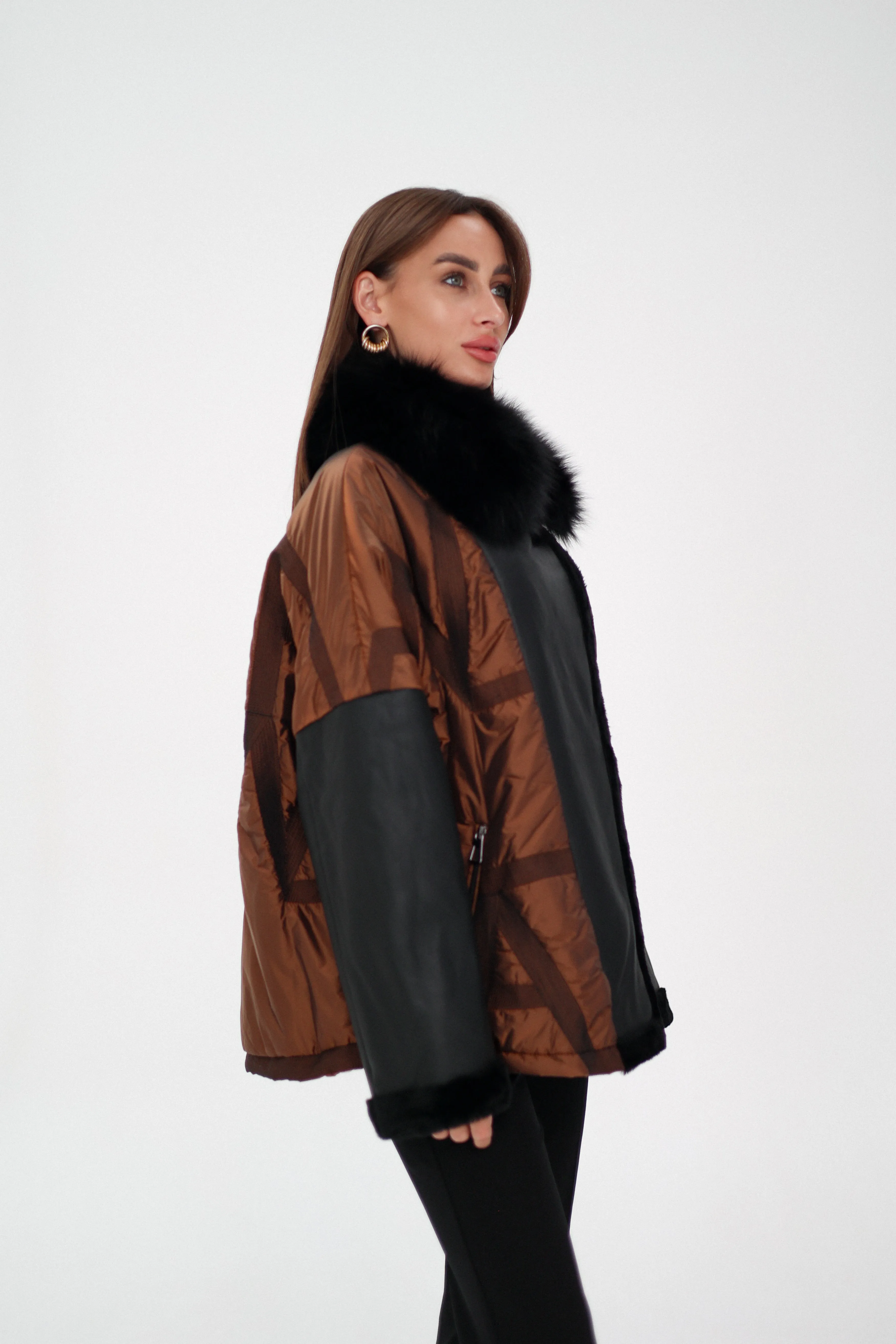 Sienna Genuine Lamb Leather Polar Fox Fur Trim Jacket