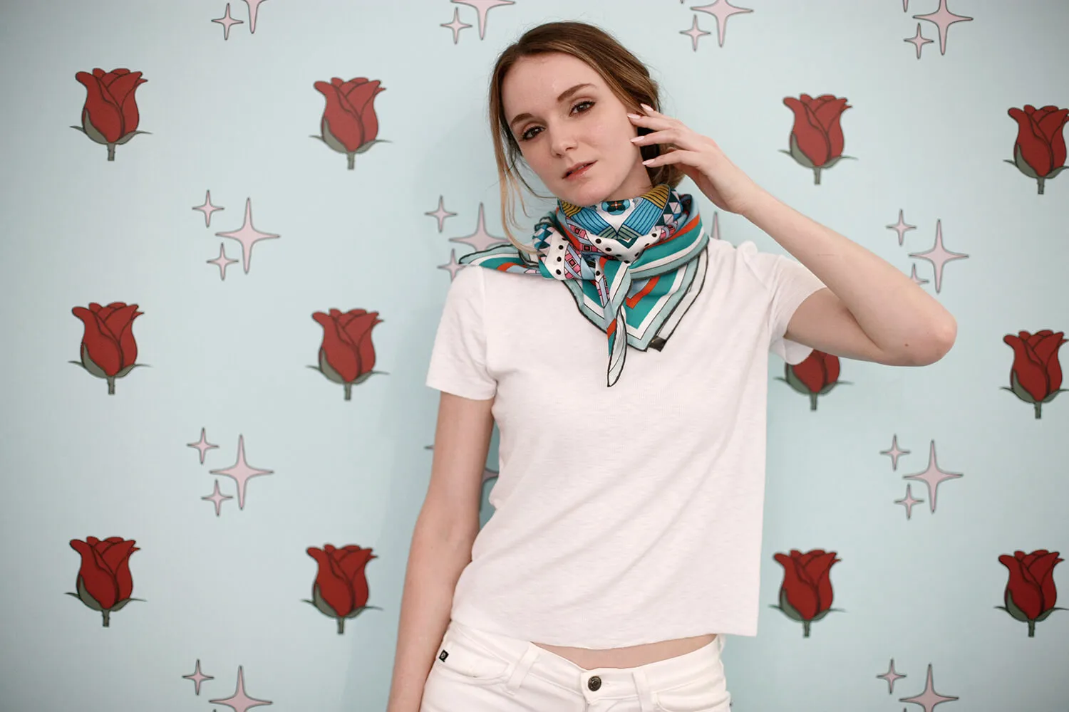 Silk Scarf Of Reconstruction With Shapes In Blue