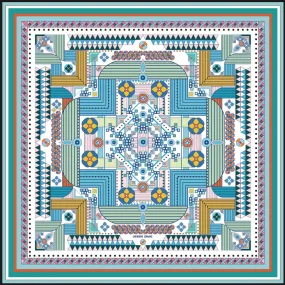 Silk Scarf Of Reconstruction With Shapes In Blue