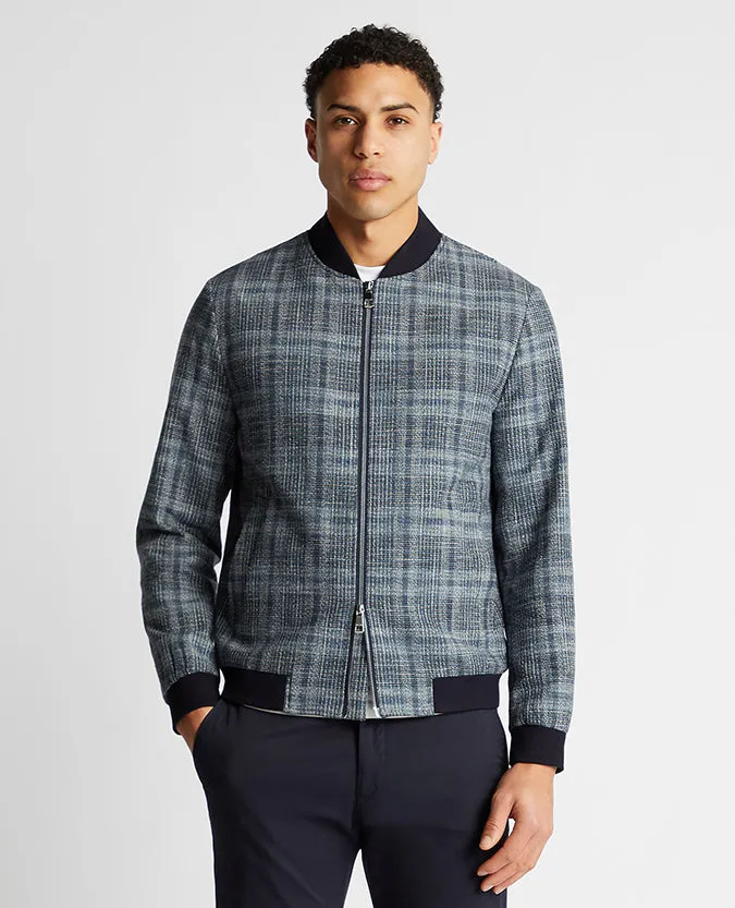 Slim fit Cotton-Blend Checked Bomber Jacket