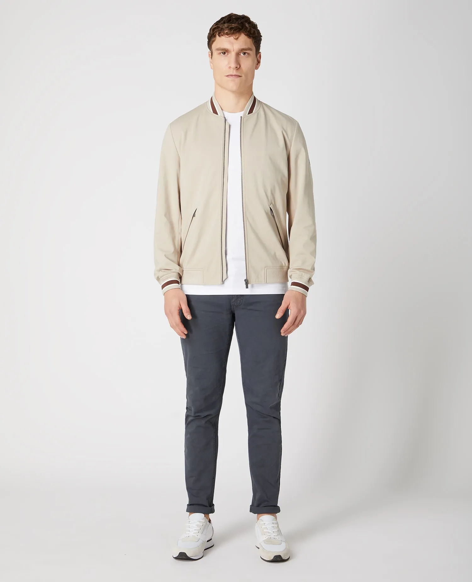 Slim Fit Cotton-Mix Stretch Bomber Jacket