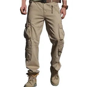 Solid Tactical Cargo Cotton Casual Multi Pocket Military Style Men Pants