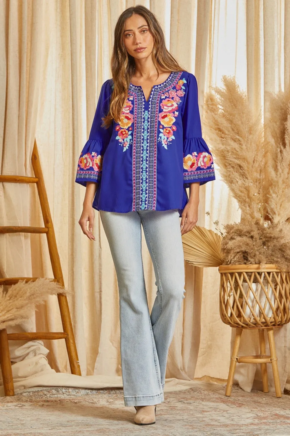 South Beach Embroidered Top, Cobalt