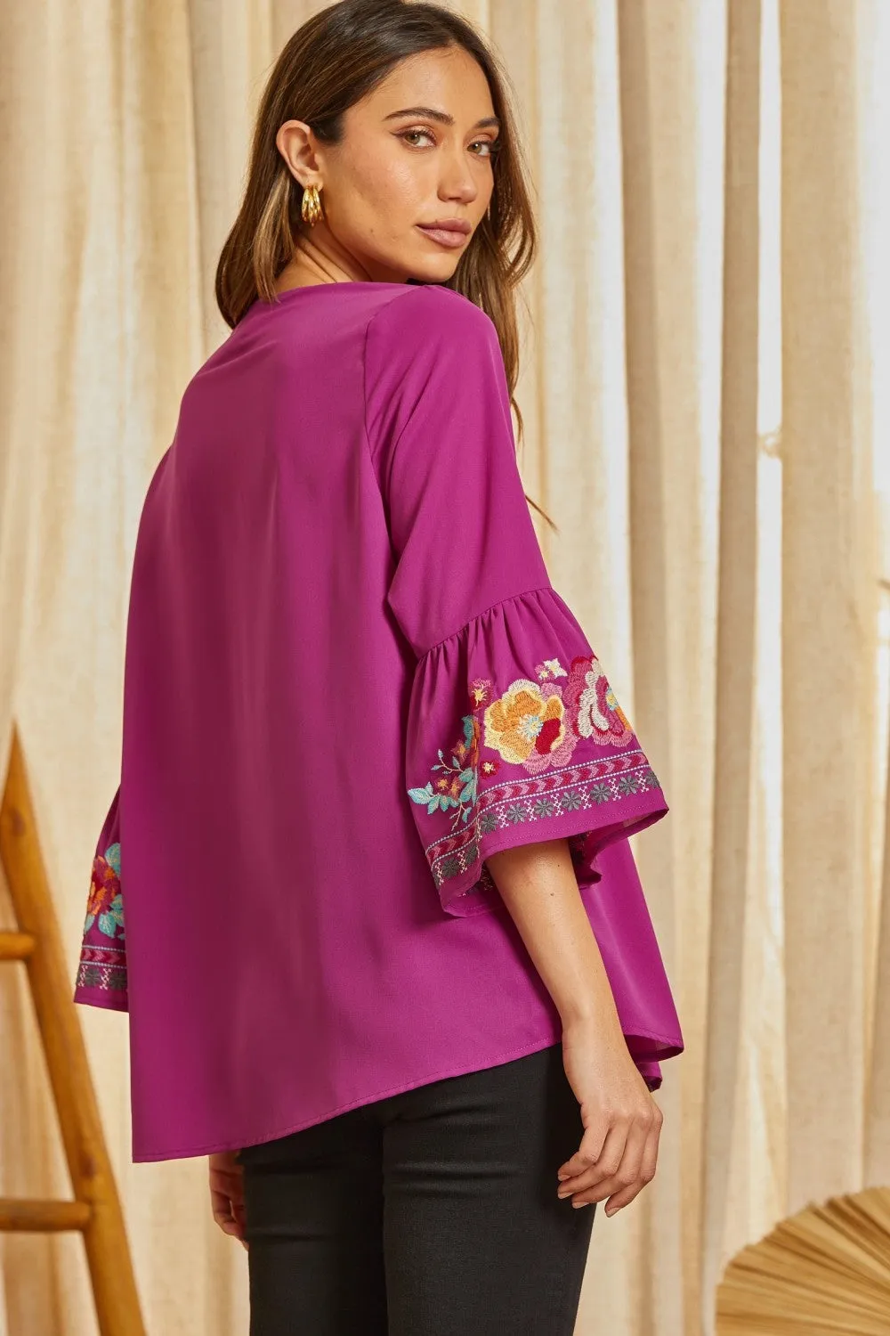 South Beach Embroidered Top, Magenta