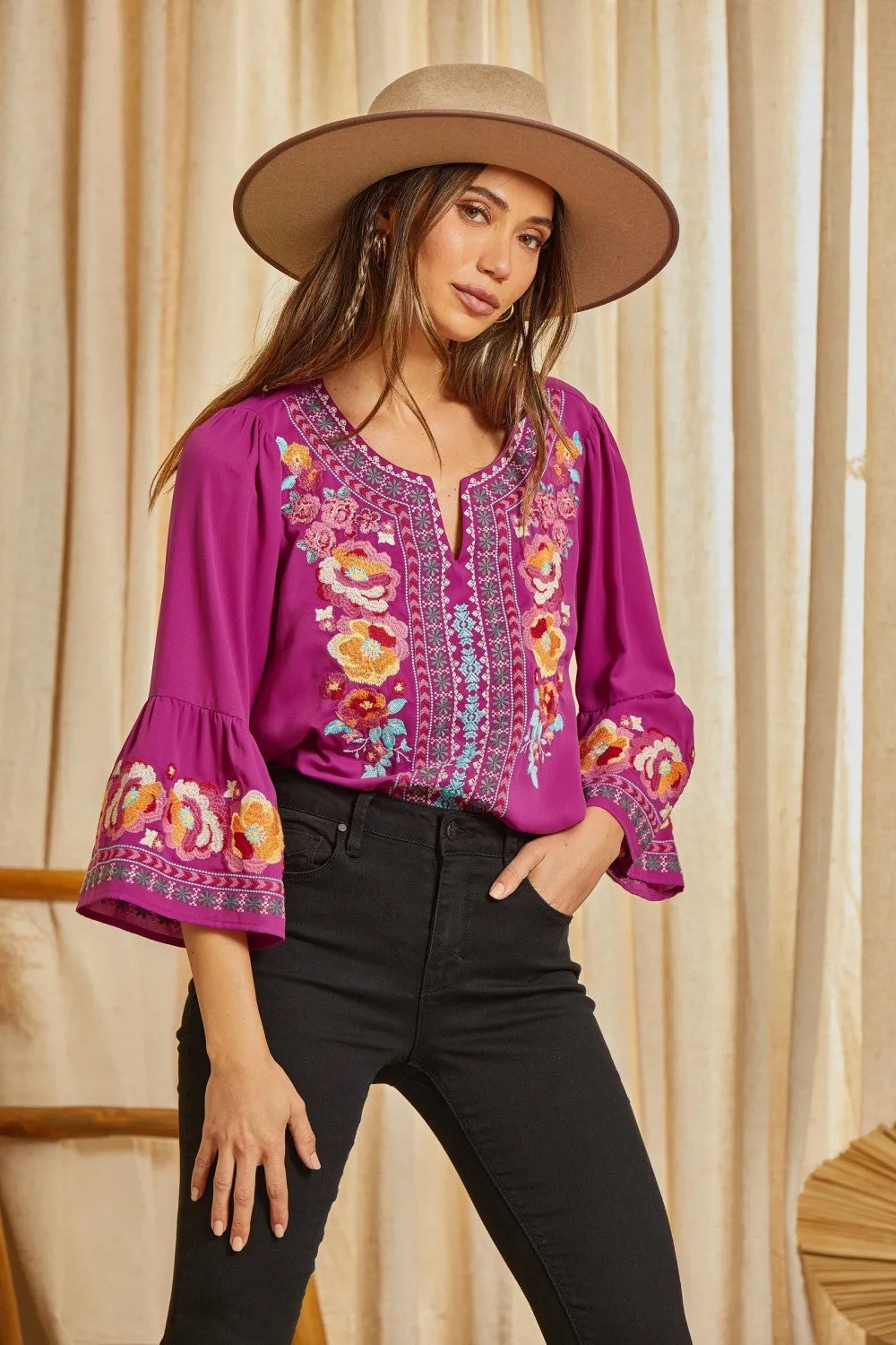 South Beach Embroidered Top, Magenta