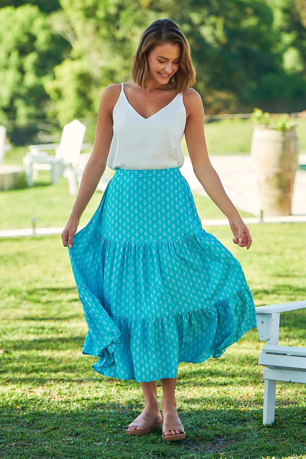 Spring Blue Floral Maxi skirt