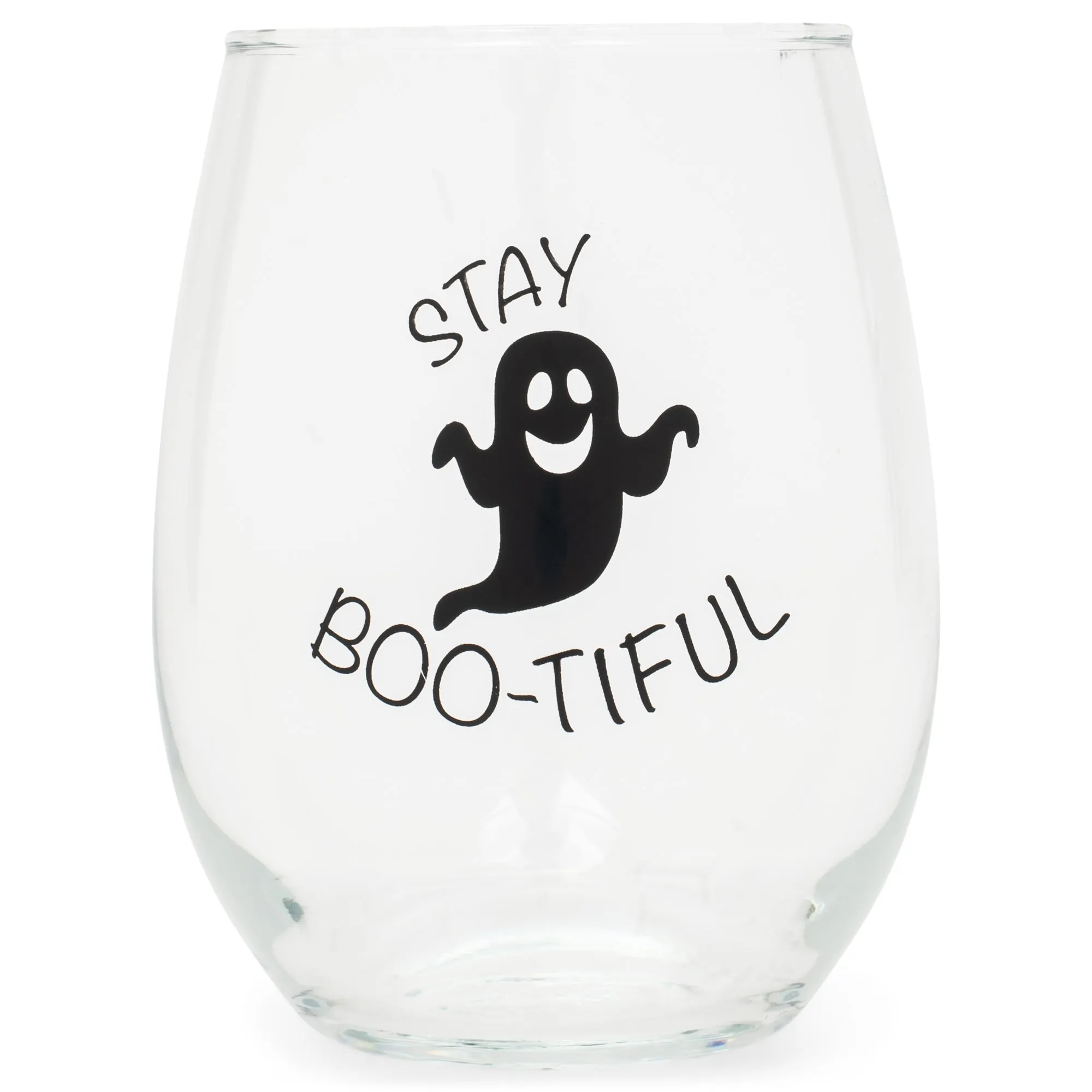 Stay Boo-Tiful Ghost Black 14 ounce Glass Stemless Wine Tumbler Glass