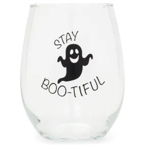 Stay Boo-Tiful Ghost Black 14 ounce Glass Stemless Wine Tumbler Glass