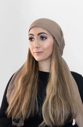 Taupe Solid Fringe Head Scarf