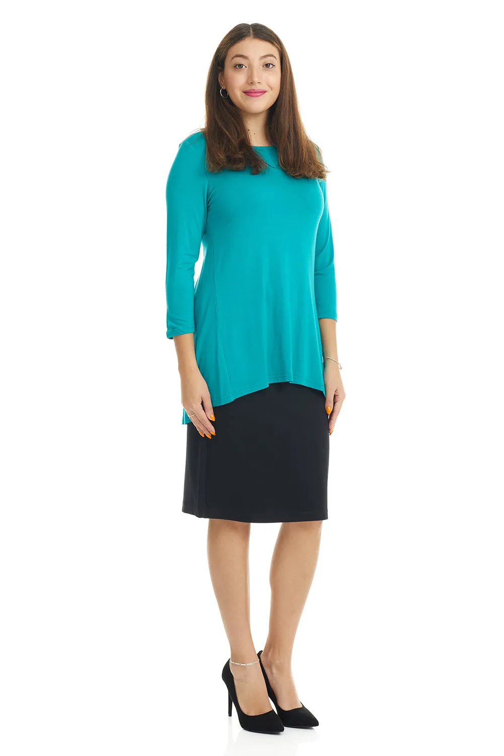 Teal 3/4 Sleeve Crewneck Tunic Shirt 'Ivy' Top for Women