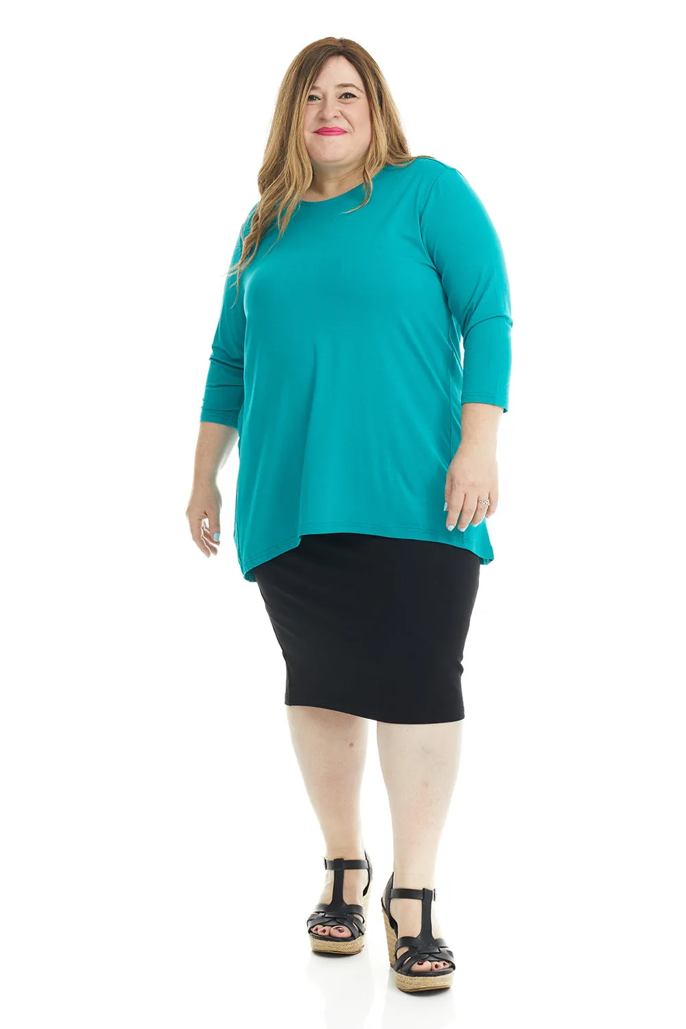 Teal 3/4 Sleeve Crewneck Tunic Shirt 'Ivy' Top for Women