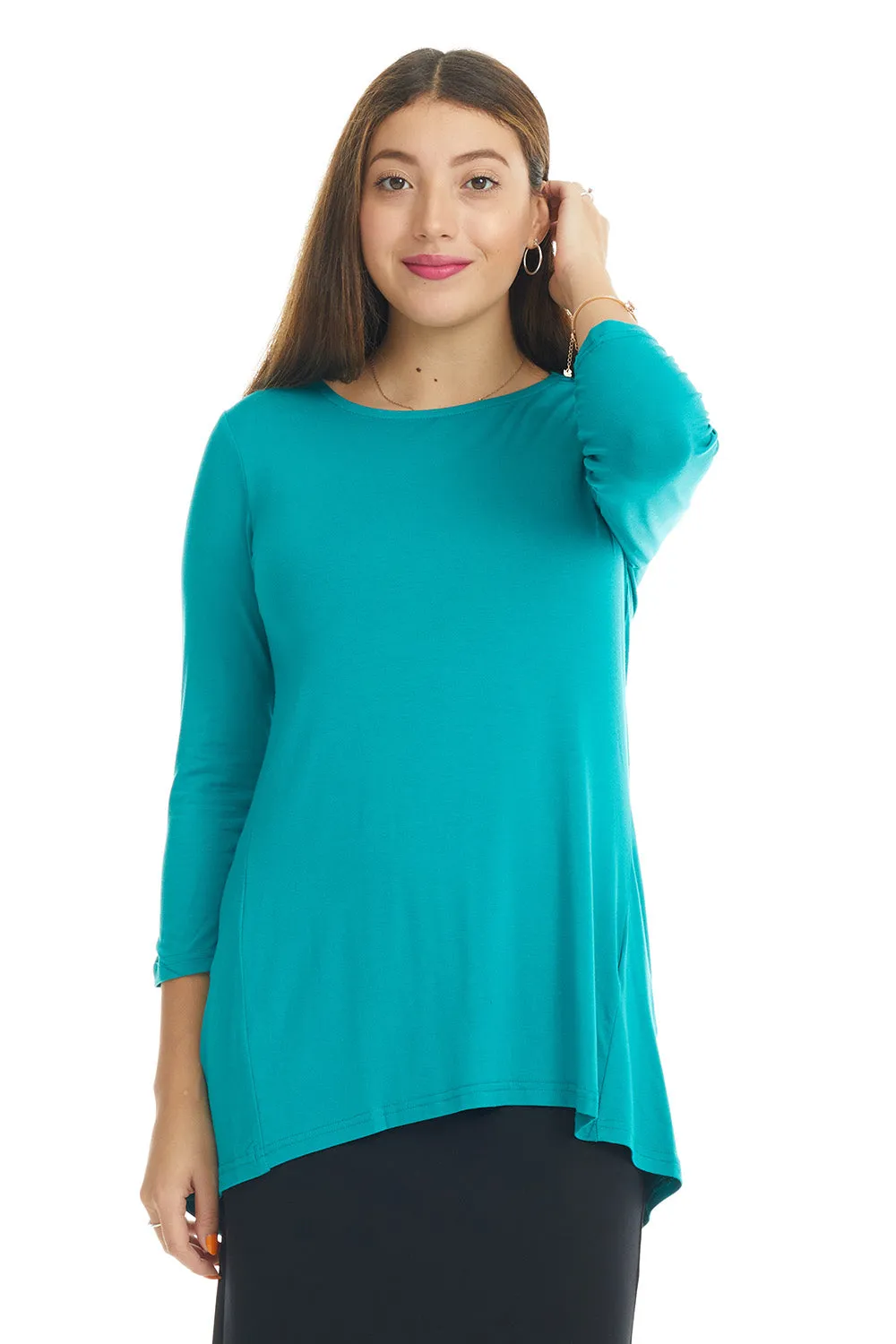 Teal 3/4 Sleeve Crewneck Tunic Shirt 'Ivy' Top for Women