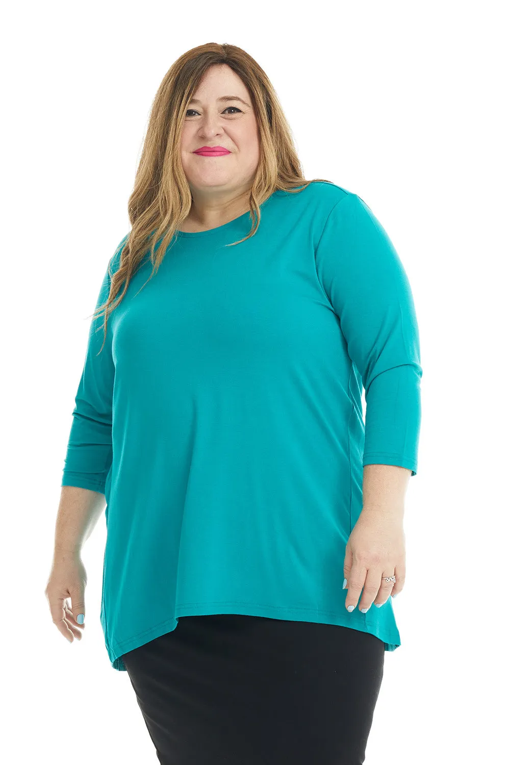 Teal 3/4 Sleeve Crewneck Tunic Shirt 'Ivy' Top for Women