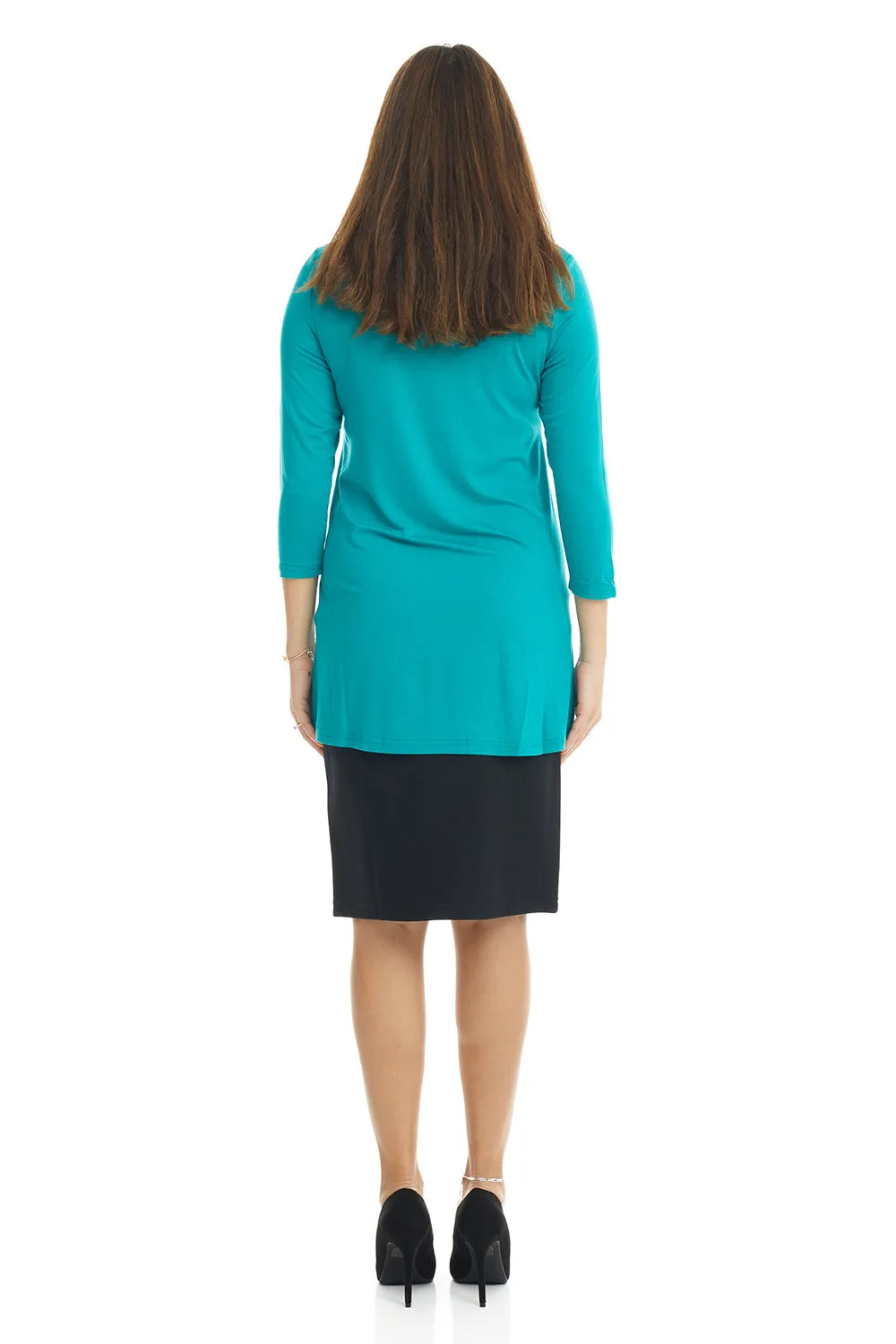 Teal 3/4 Sleeve Crewneck Tunic Shirt 'Ivy' Top for Women