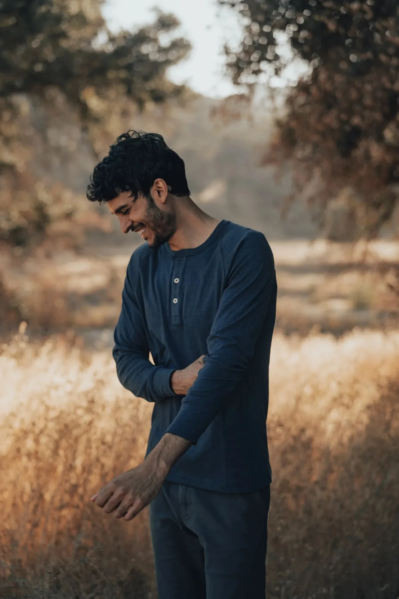 The Normal Brand | Puremeso Long Sleeve Raglan Henley | Men's | Navy