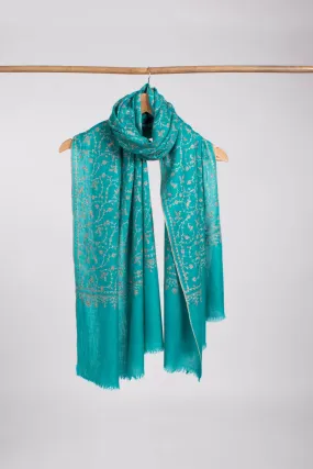 Turquoise Embroidered Women Cashmere Scarf - NOME