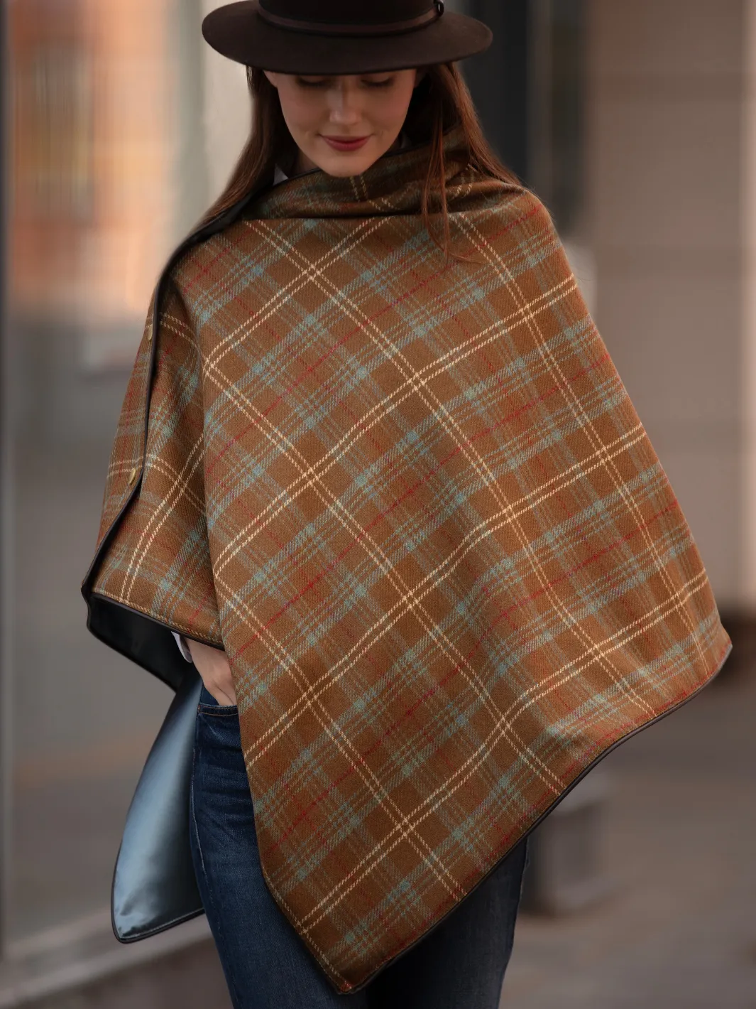 Tweed Shawl - Brown Blue Check