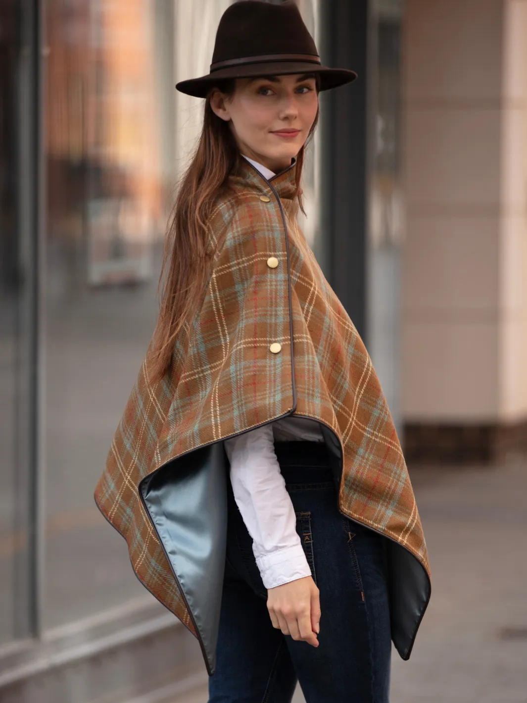 Tweed Shawl - Brown Blue Check