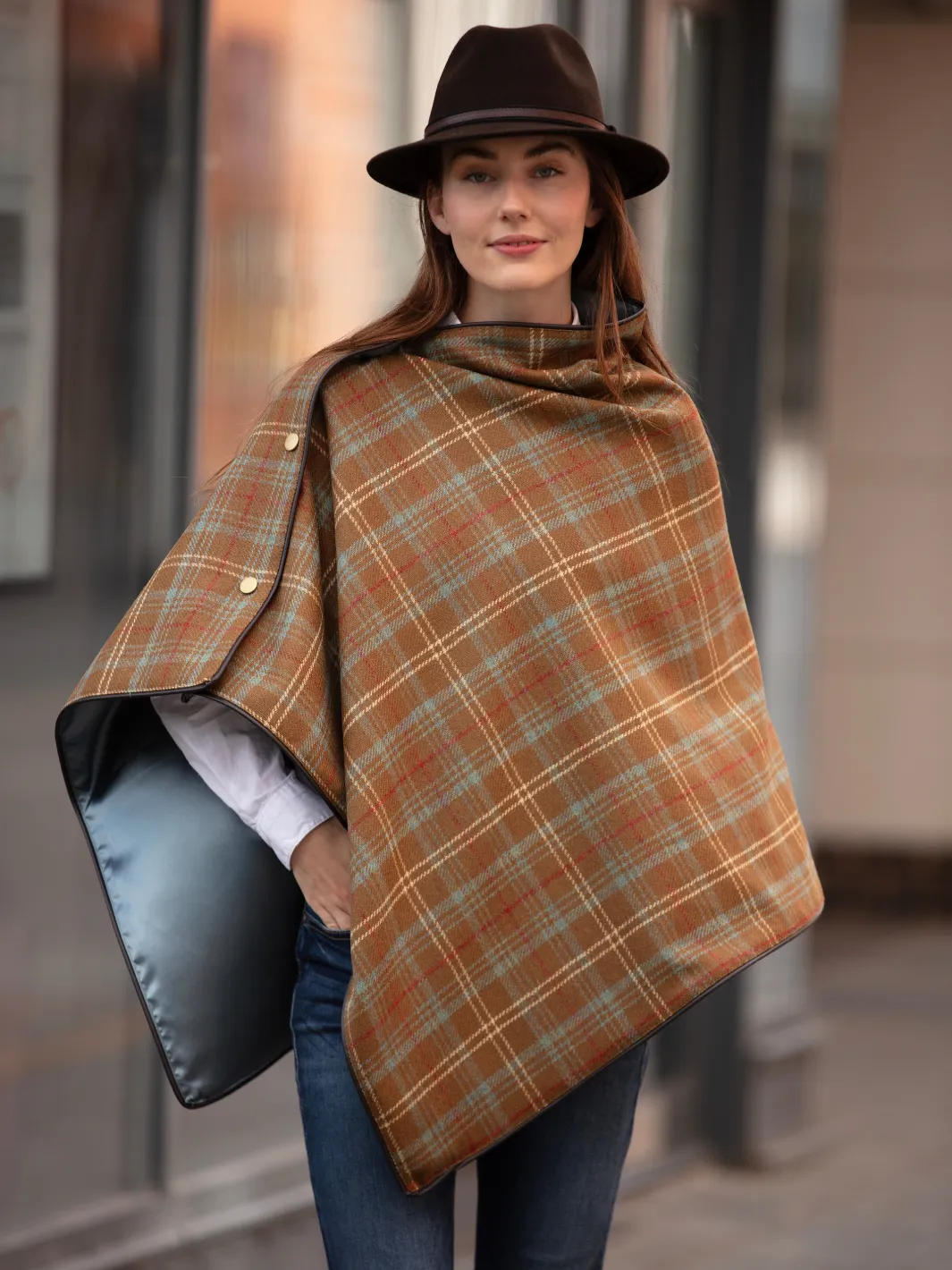 Tweed Shawl - Brown Blue Check