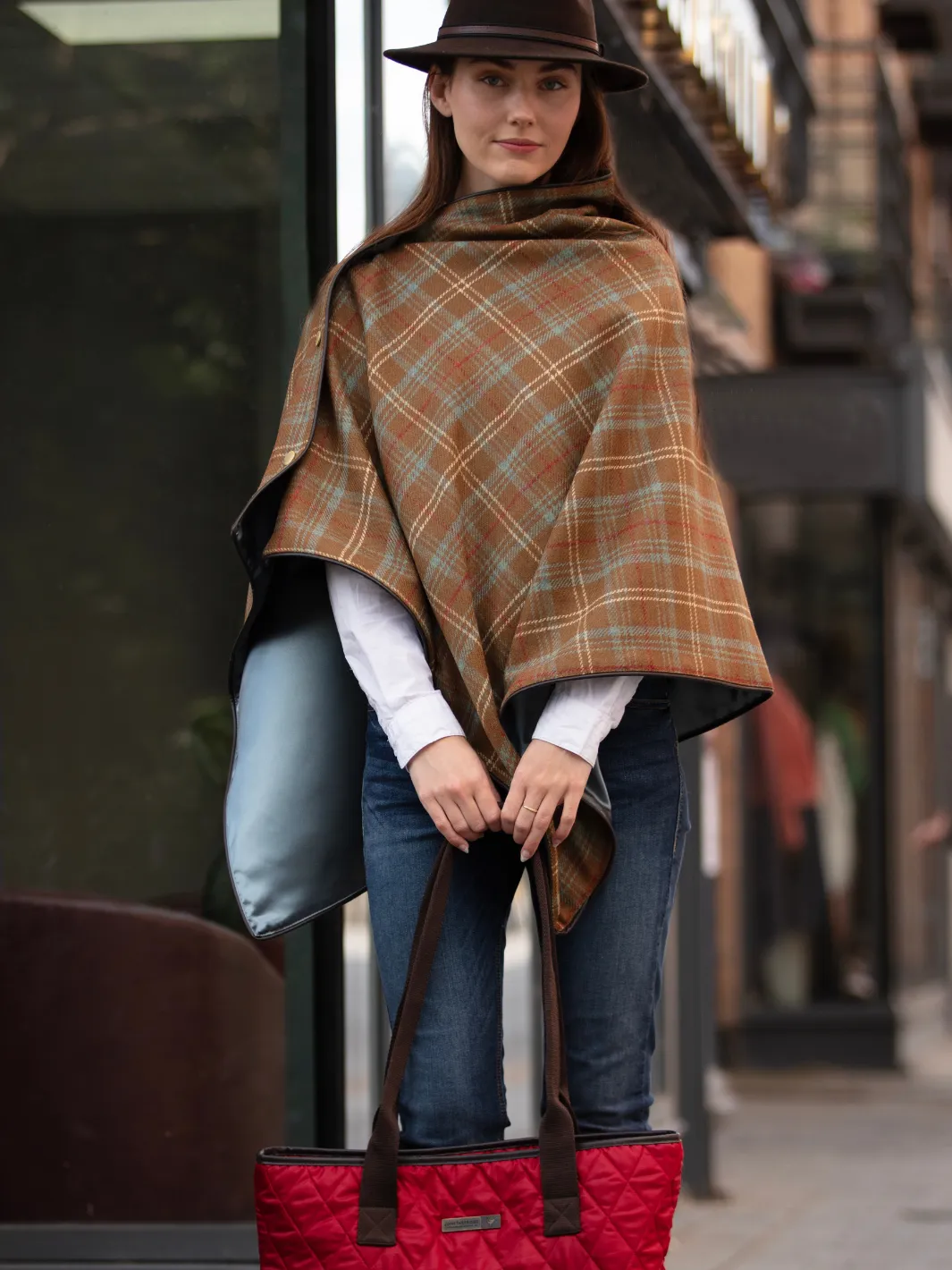 Tweed Shawl - Brown Blue Check