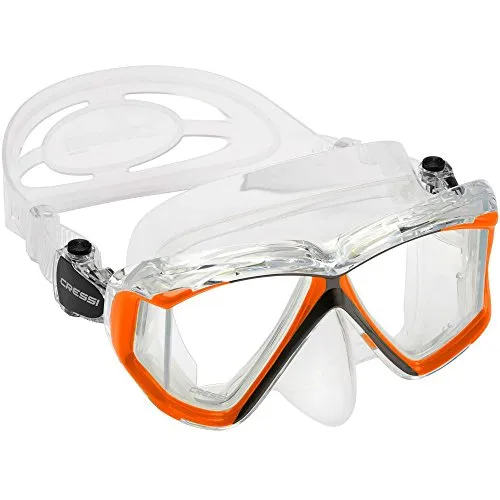 Used Cressi Panoramic 4 Window Dive Mask-Clear/Orange