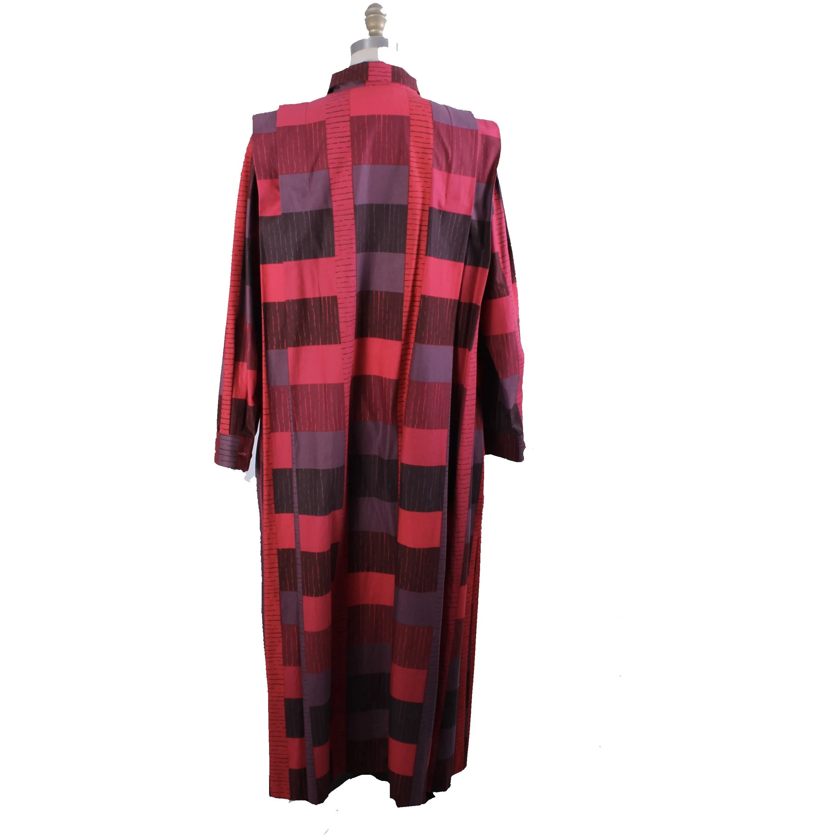 Vintage Marimekko 1980s Cotton Plaid Shirt Tent Maxi Dress Red & Purple  40/12 M/L