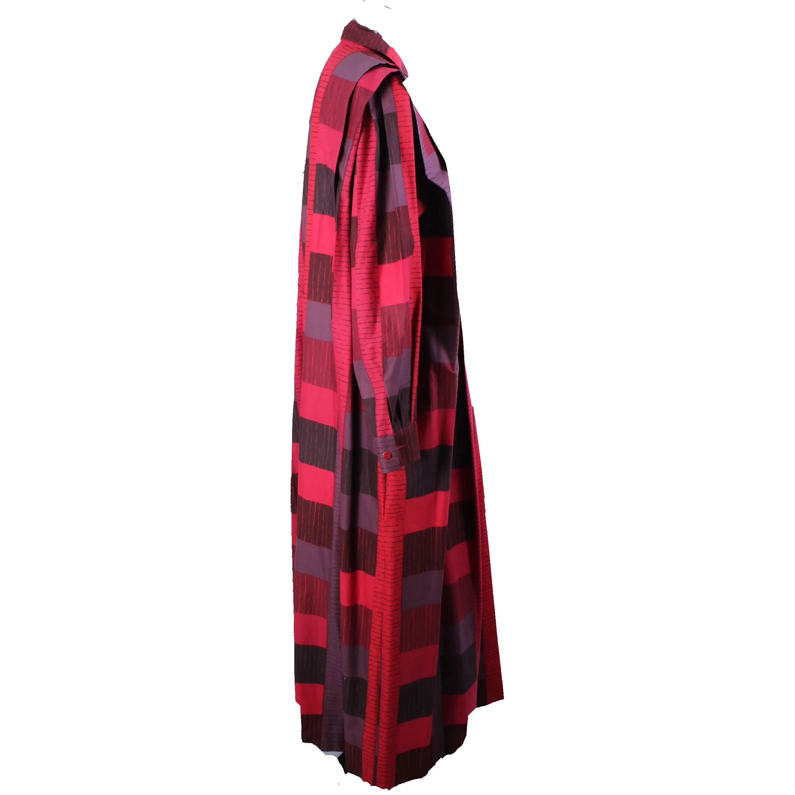 Vintage Marimekko 1980s Cotton Plaid Shirt Tent Maxi Dress Red & Purple  40/12 M/L