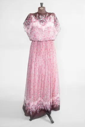 Vintage Women’s Pink Ditsy Print Gown