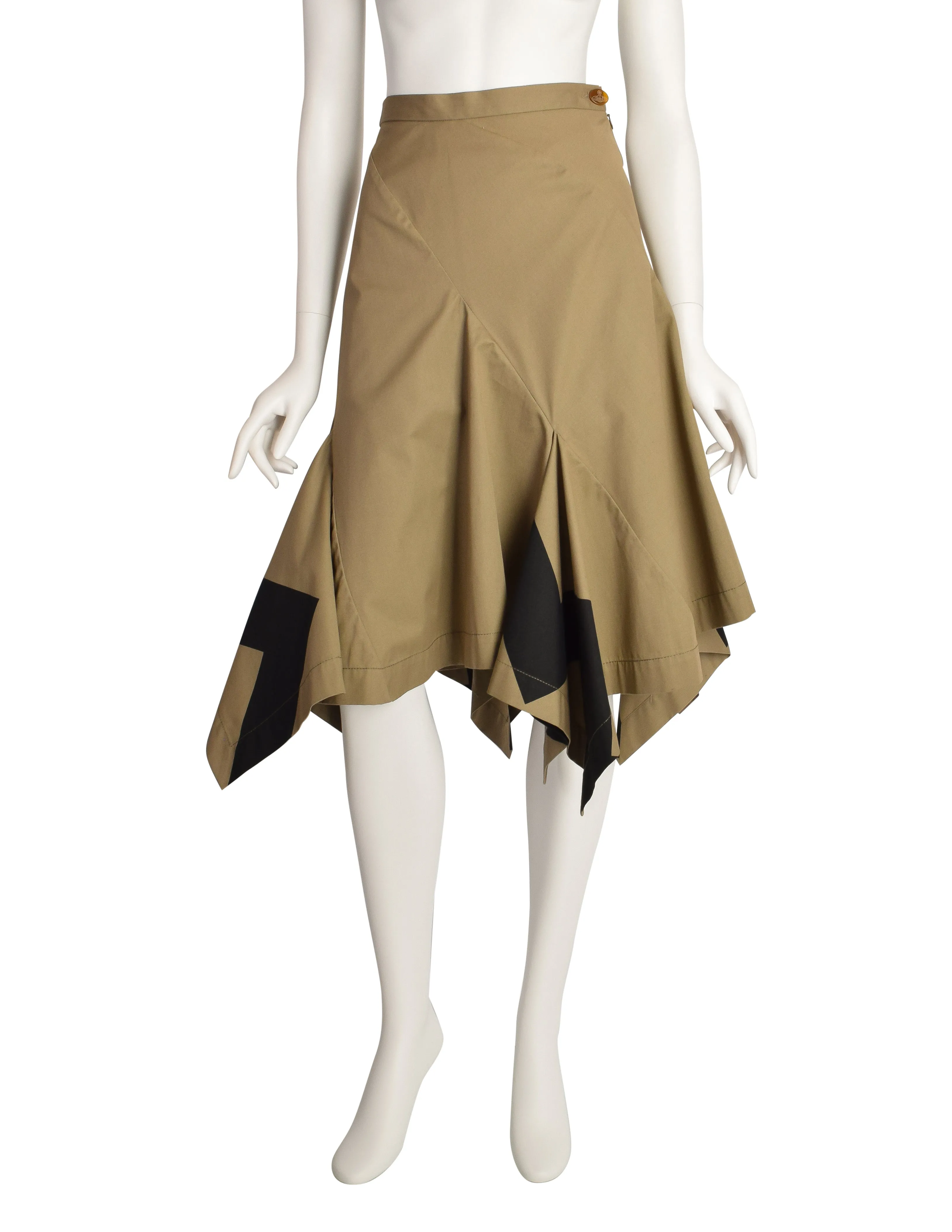 Vivienne Westwood Red Label Vintage Beige Khaki Black Chevron Pointed Panel Skirt