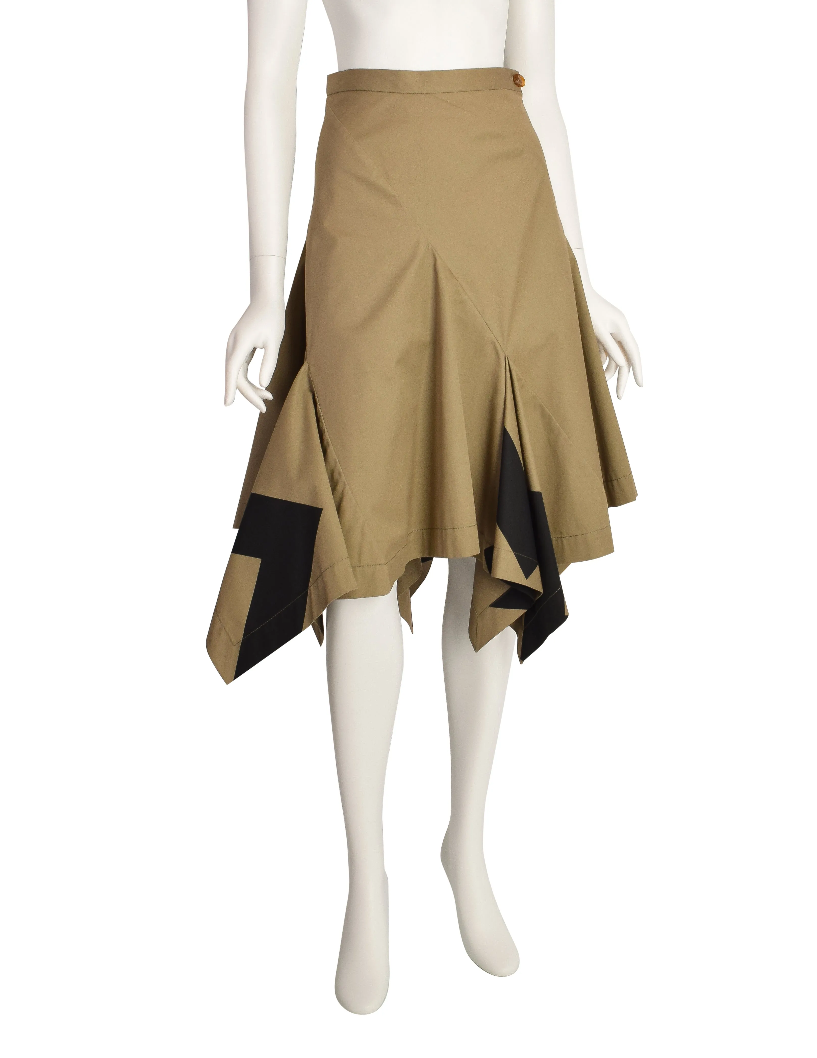 Vivienne Westwood Red Label Vintage Beige Khaki Black Chevron Pointed Panel Skirt