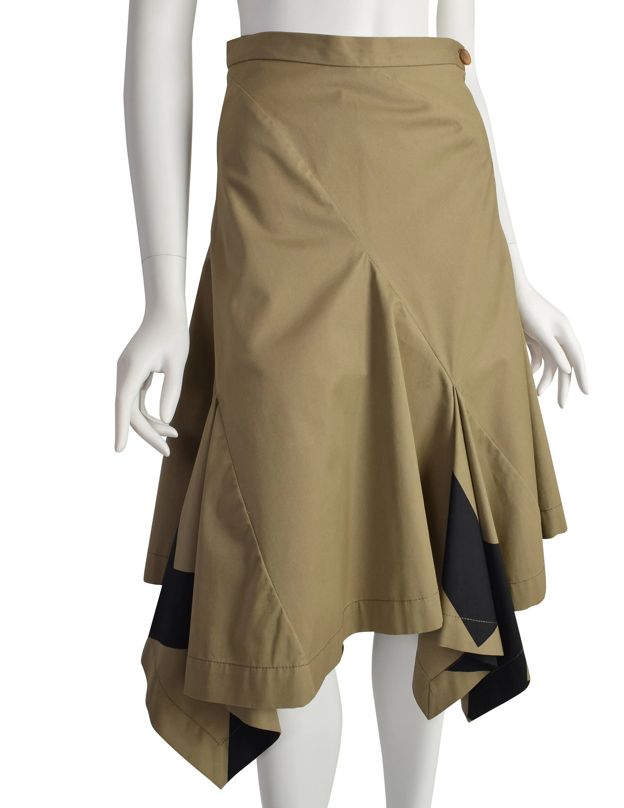 Vivienne Westwood Red Label Vintage Beige Khaki Black Chevron Pointed Panel Skirt