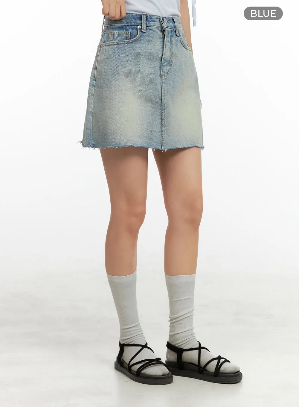 Washed Mini Denim Skirt OU407