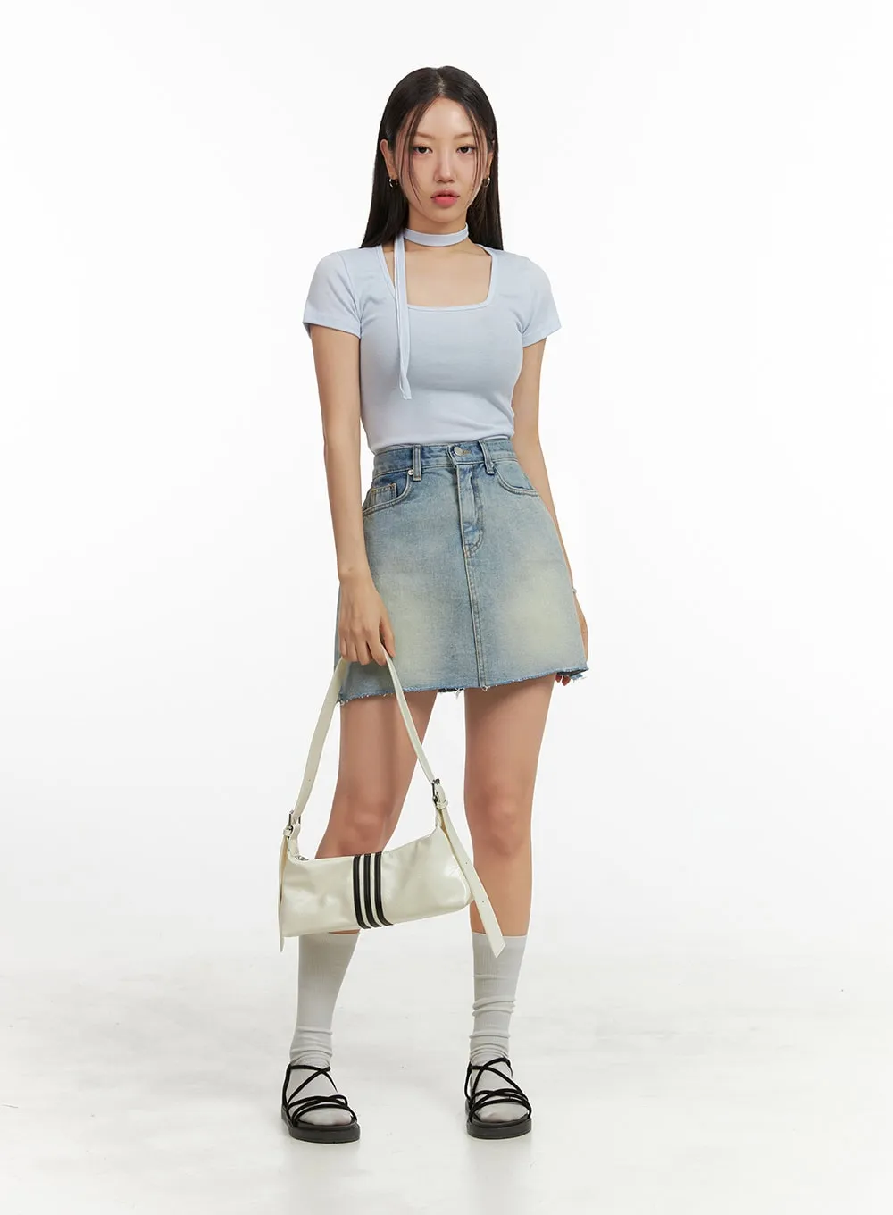 Washed Mini Denim Skirt OU407