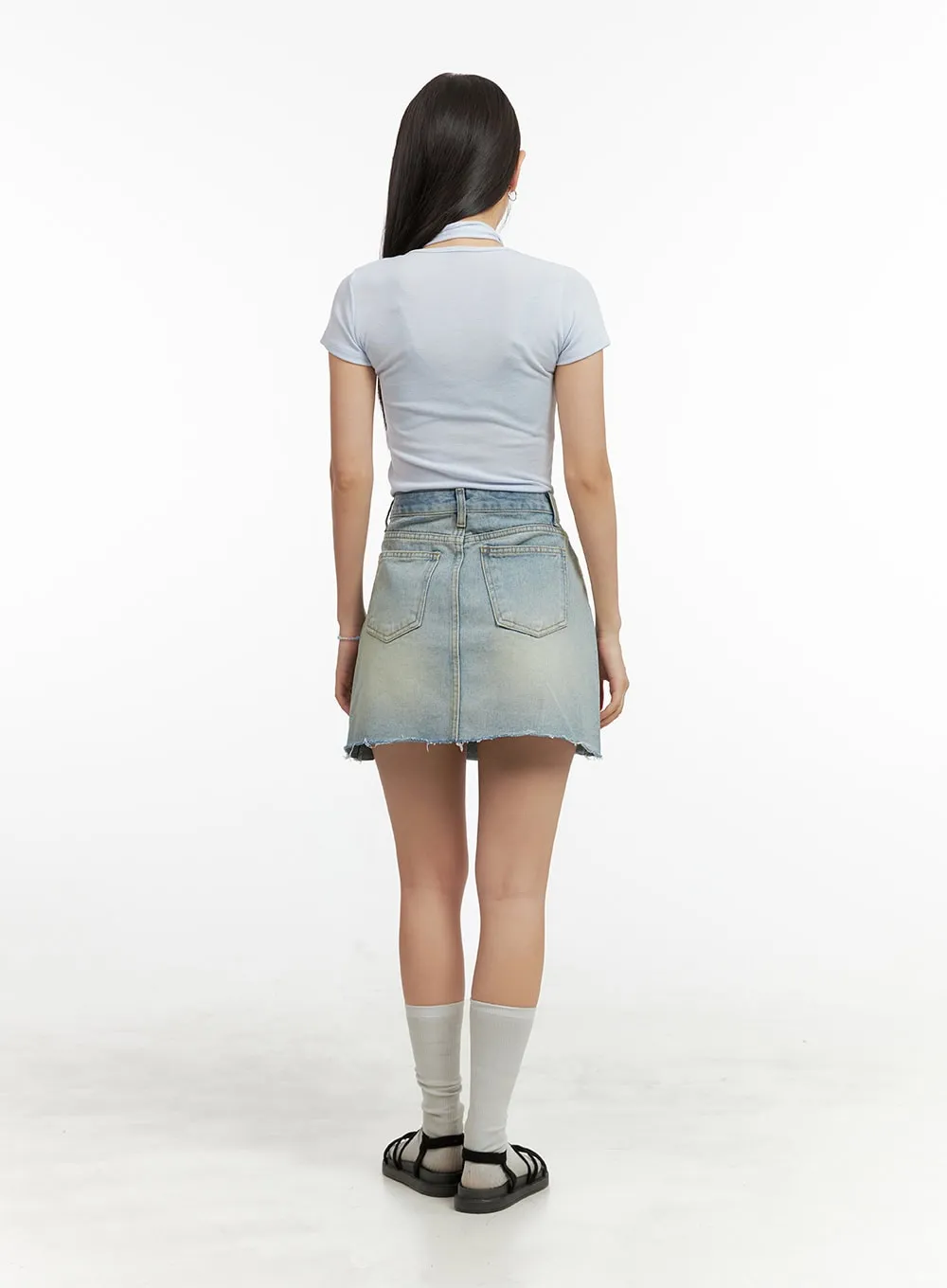 Washed Mini Denim Skirt OU407