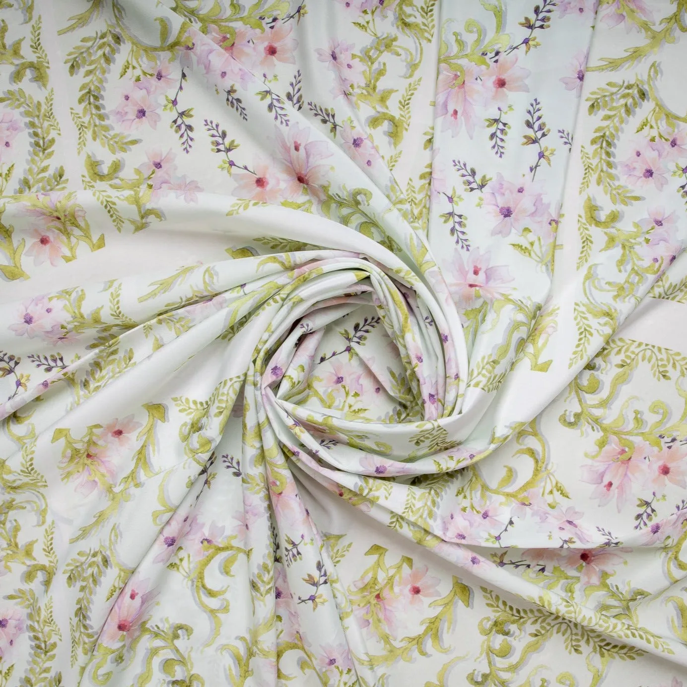 White Floral Print Crepe Fabric