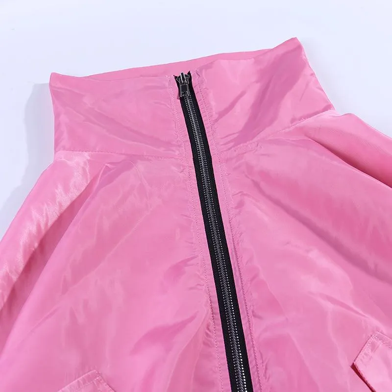 White or Pink Turndown Collar Short Long Sleeve Jacket