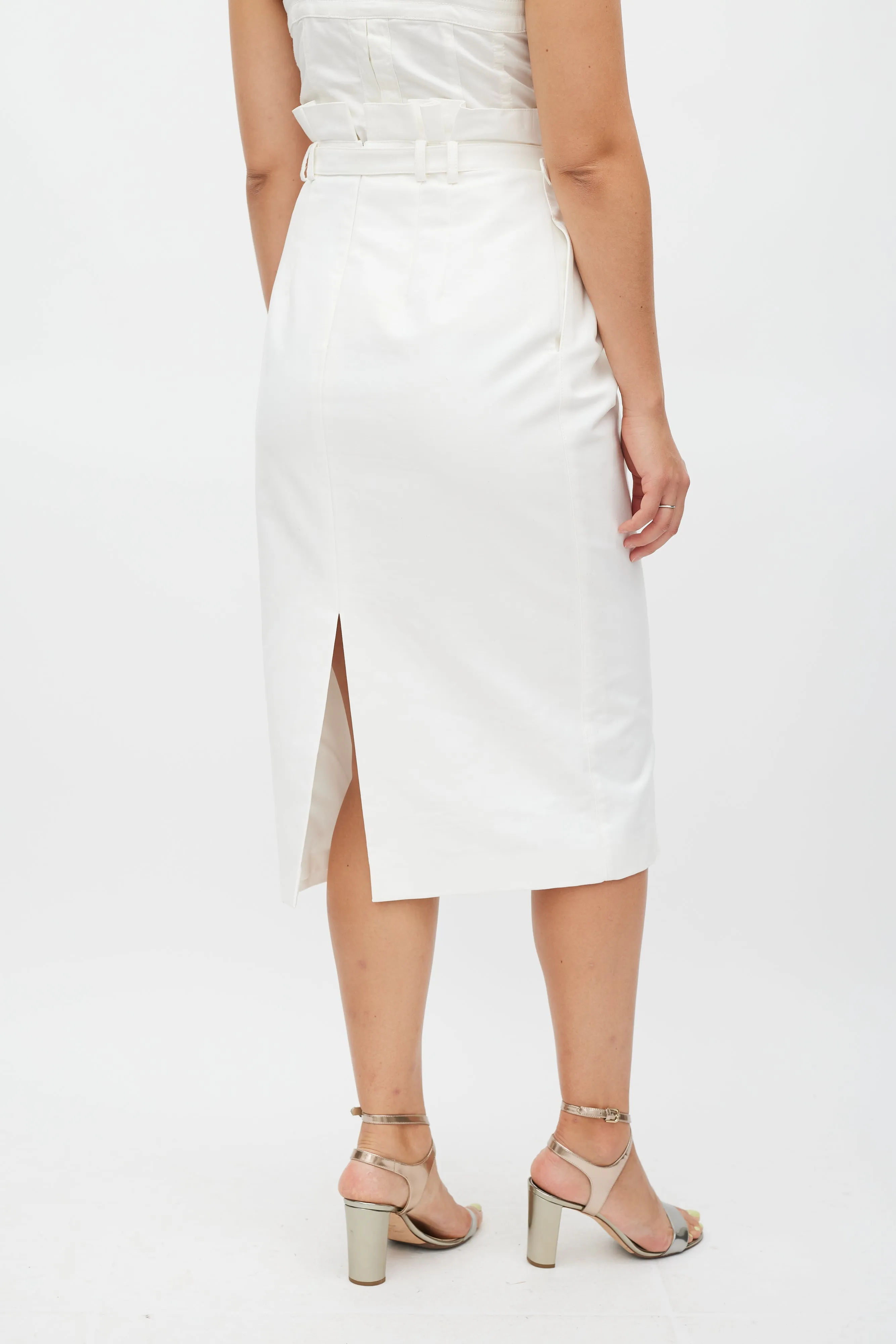 White Pleated Ruffled Skirt